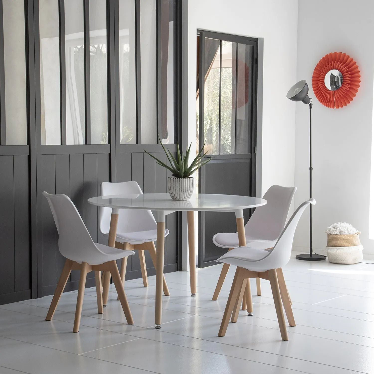 SENJA - Ensemble Table Ronde 120 CM et 4 Chaises Scandinaves