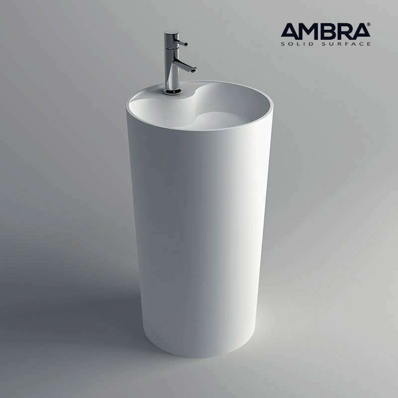 Coleção Ambra - Pia com pedestal, coluna de superfície sólida - BIANCA