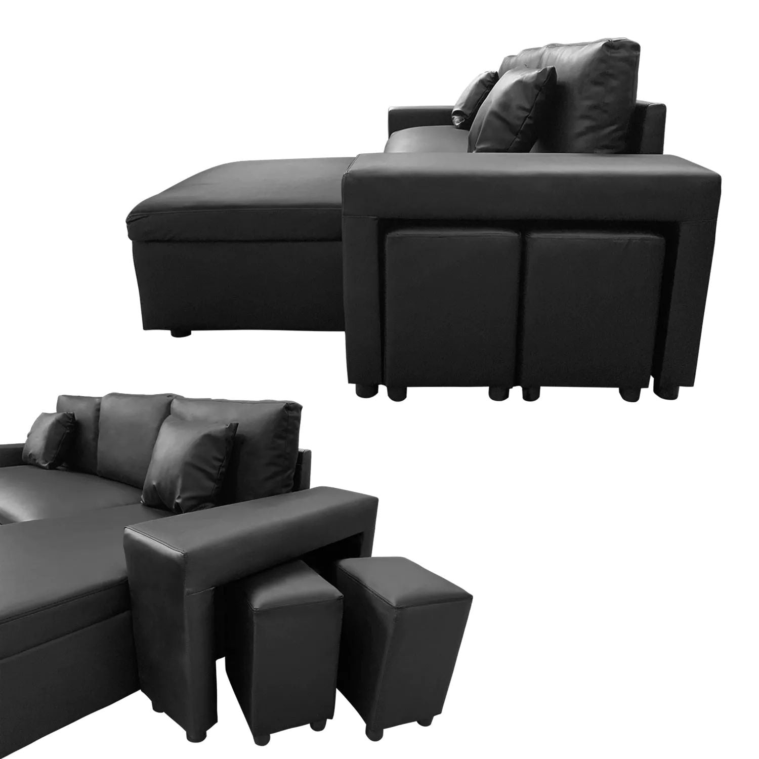 MILFORD - Canapé d'angle convertible 3 places et 2 poufs