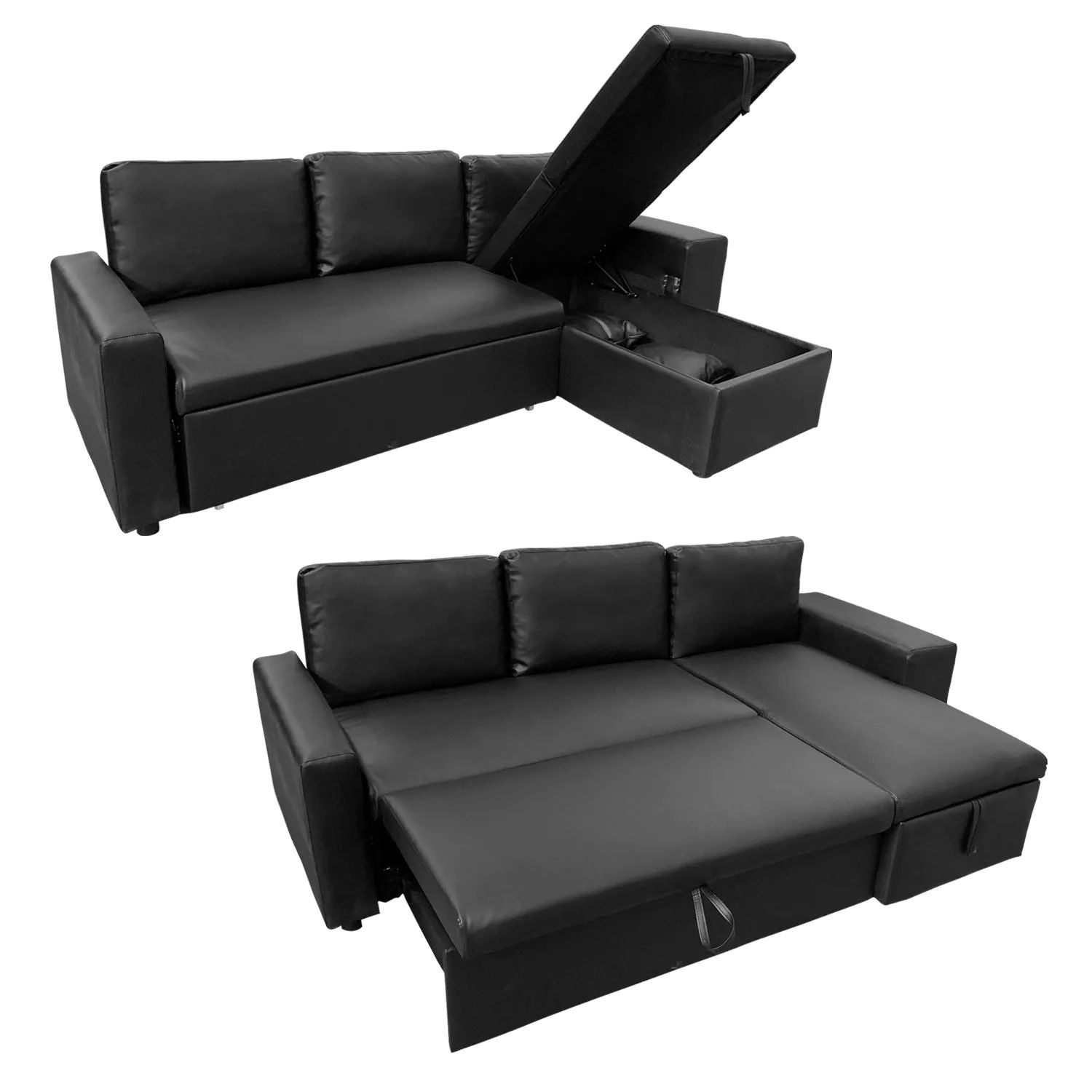 MILFORD - Canapé d'angle convertible 3 places et 2 poufs