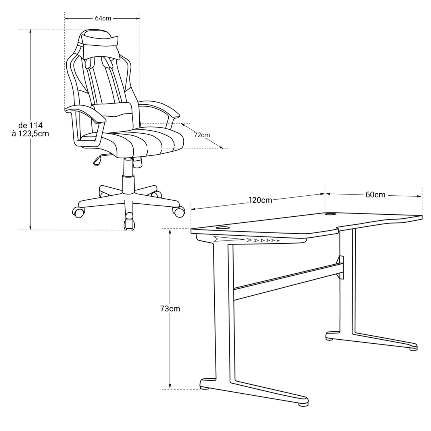 GHOST - Set de escritorio y silla gamer LED rectos