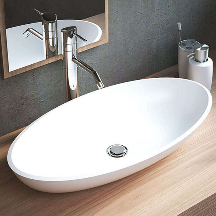 Coleção Emilia - Lavatório de apoio oval em Solid Surface - AMBRA