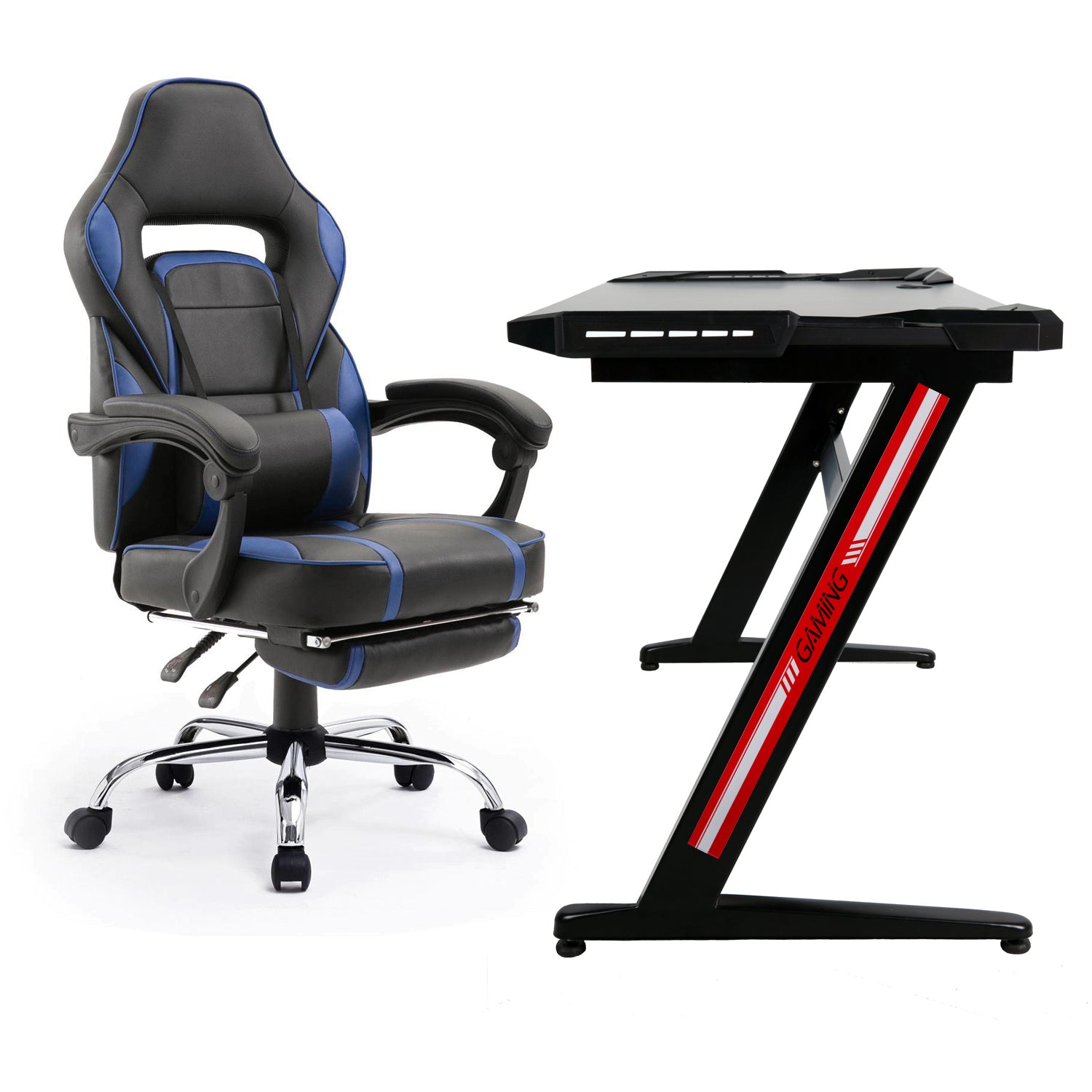GHOST - Ensemble Chaise de Gamer avec Repose-pieds et Bureau Led Incliné