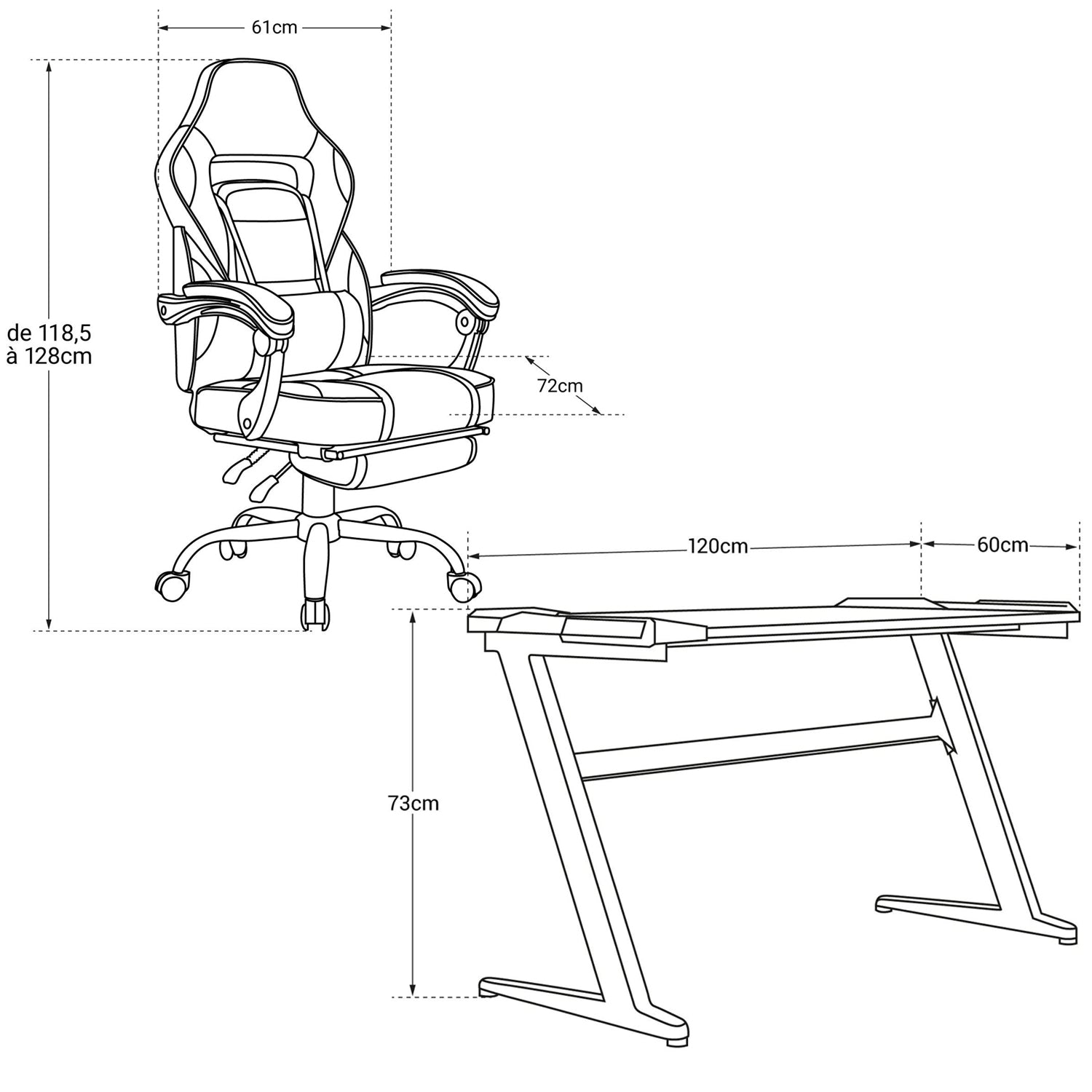 GHOST - Ensemble Chaise de Gamer avec Repose-pieds et Bureau Led Incliné