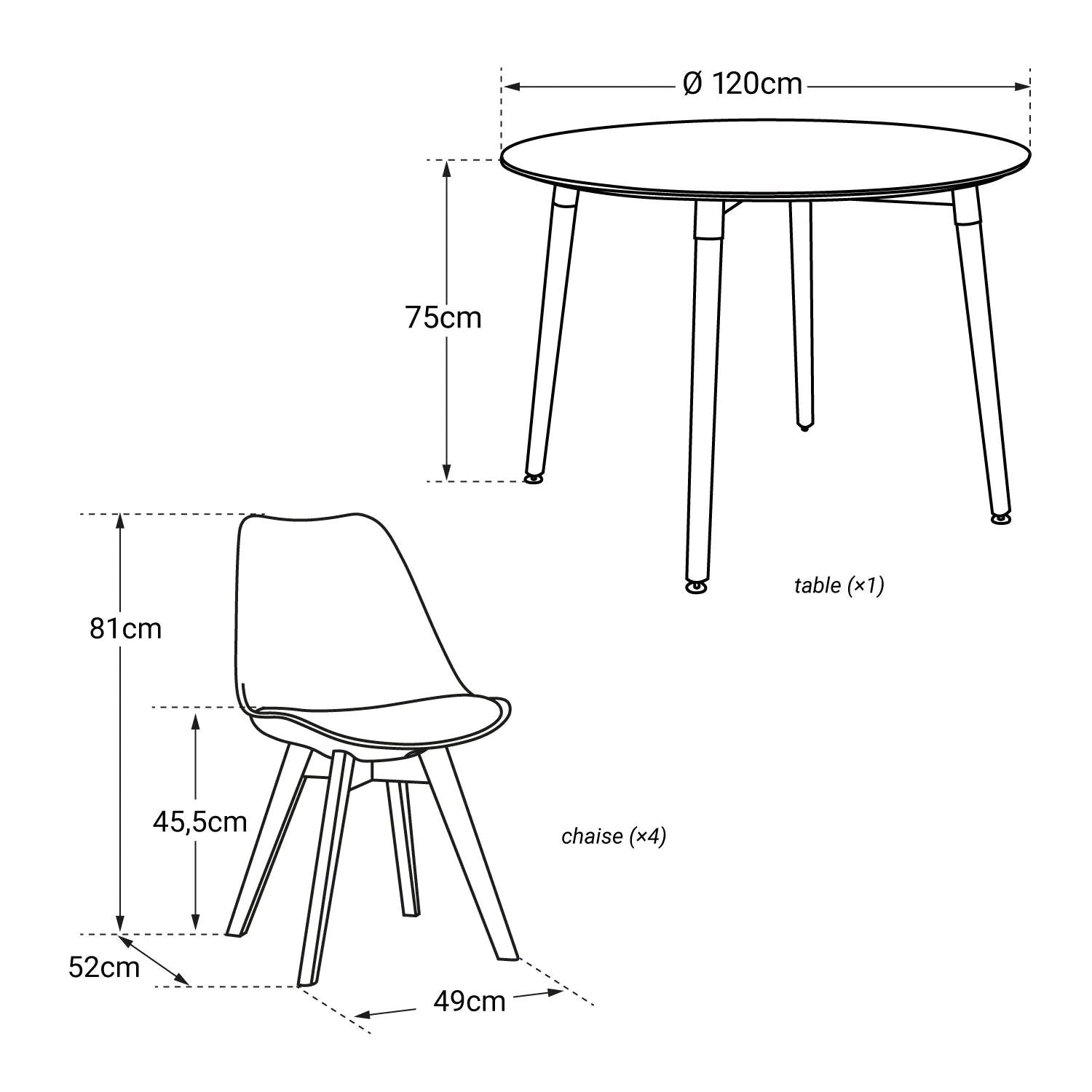 SENJA - Ensemble Table Ronde 120 CM et 4 Chaises Scandinaves