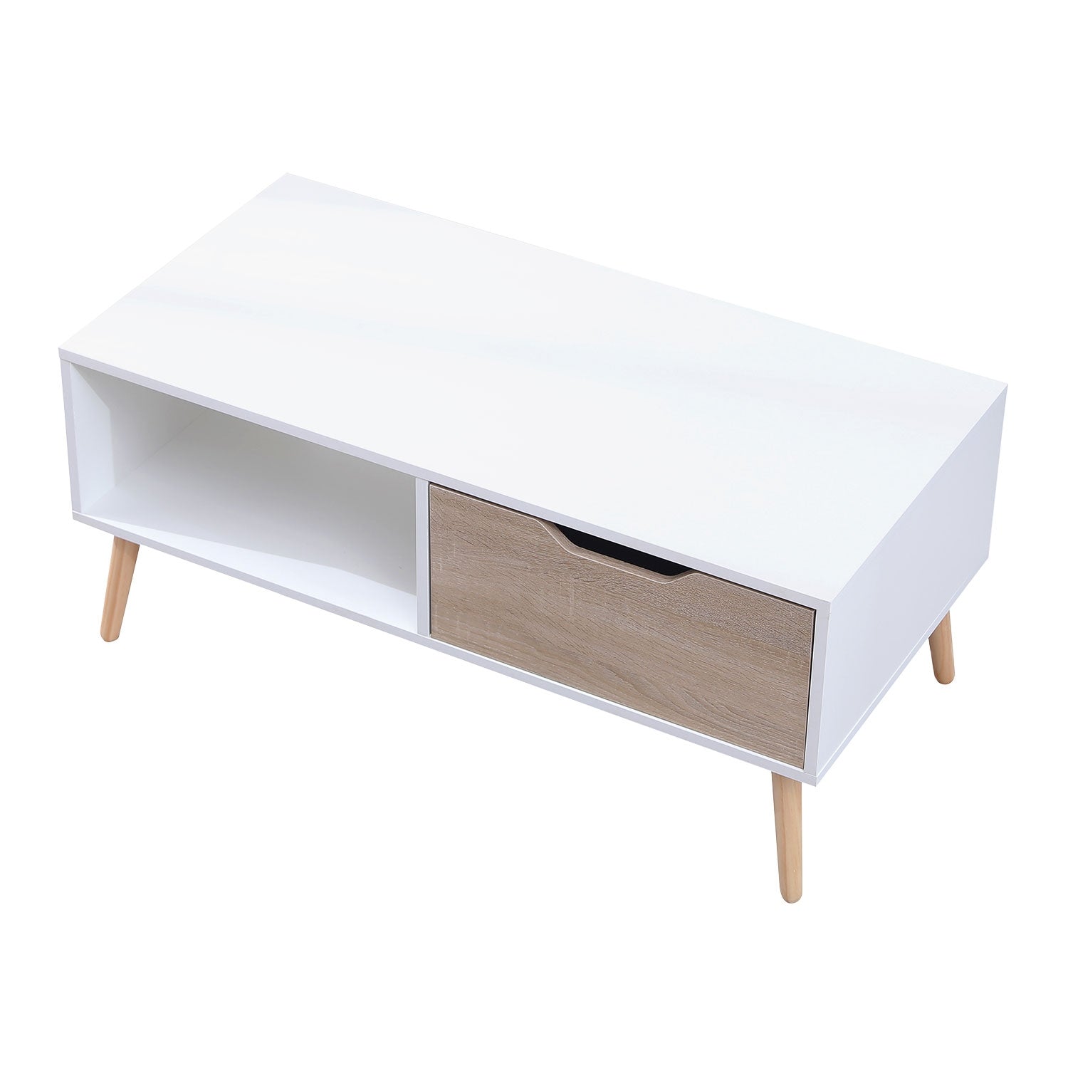SENJA - Table Basse avec Casier et Tiroir Style Scandinave