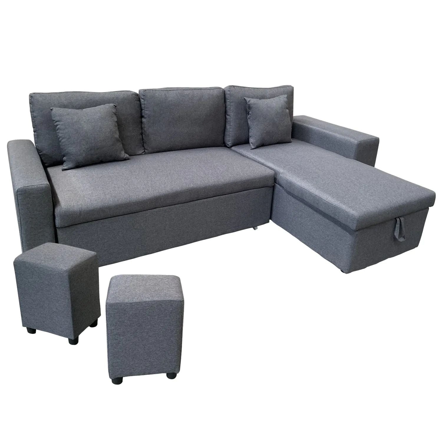 MILFORD - Canapé d'angle convertible 3 places et 2 poufs