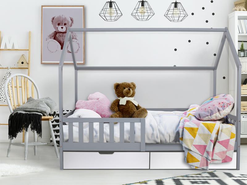 ONEIROI - LIT MAISON ENFANT AVEC TÊTE DE LIT ET CONTOUR EN BOIS