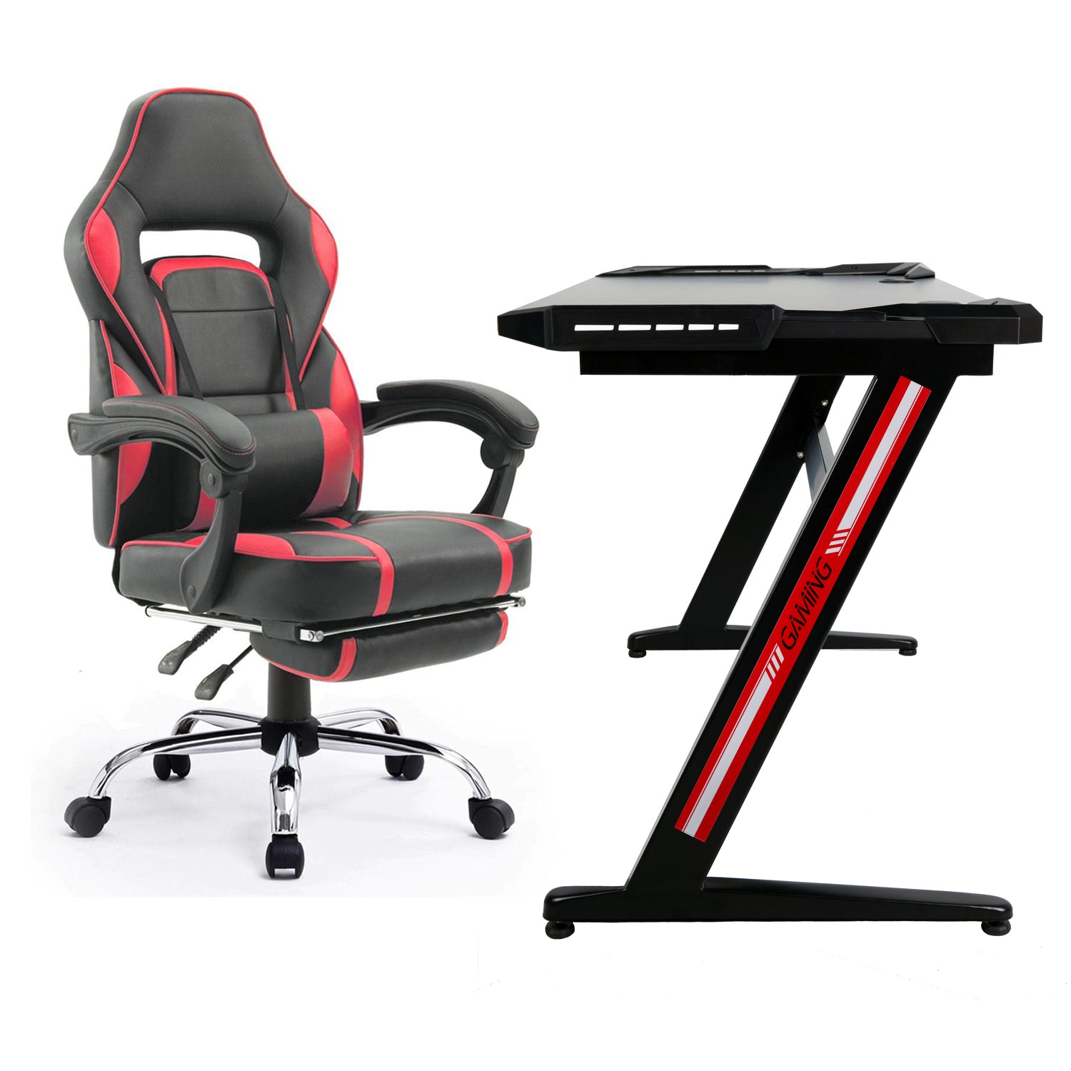 GHOST - Ensemble Chaise de Gamer avec Repose-pieds et Bureau Led Incliné