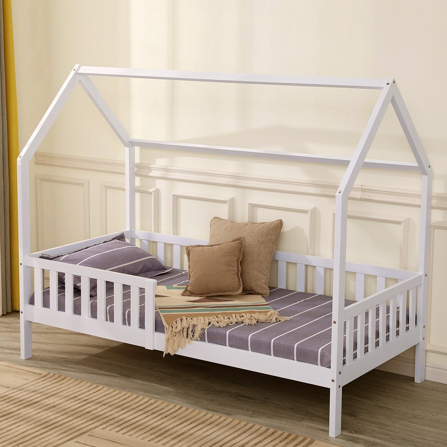 ONEIROI - LIT MAISON ENFANT AVEC TÊTE DE LIT ET CONTOUR EN BOIS