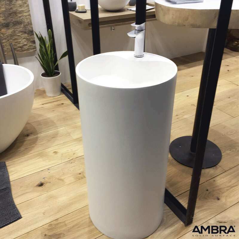 Coleção Ambra - Pia com pedestal, coluna de superfície sólida - BIANCA