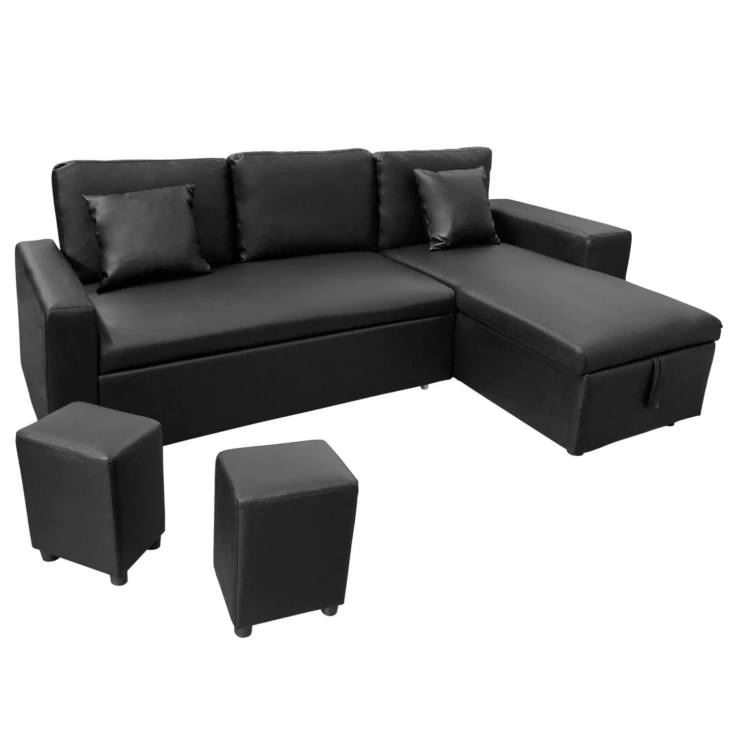 MILFORD - Canapé d'angle convertible 3 places et 2 poufs