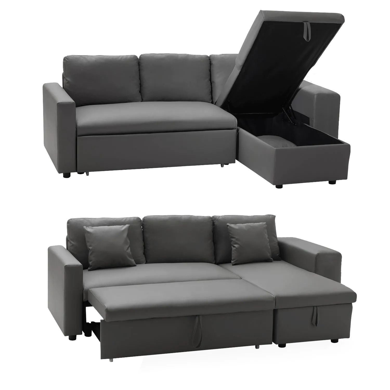 MILFORD - Canapé d'angle convertible 3 places et 2 poufs