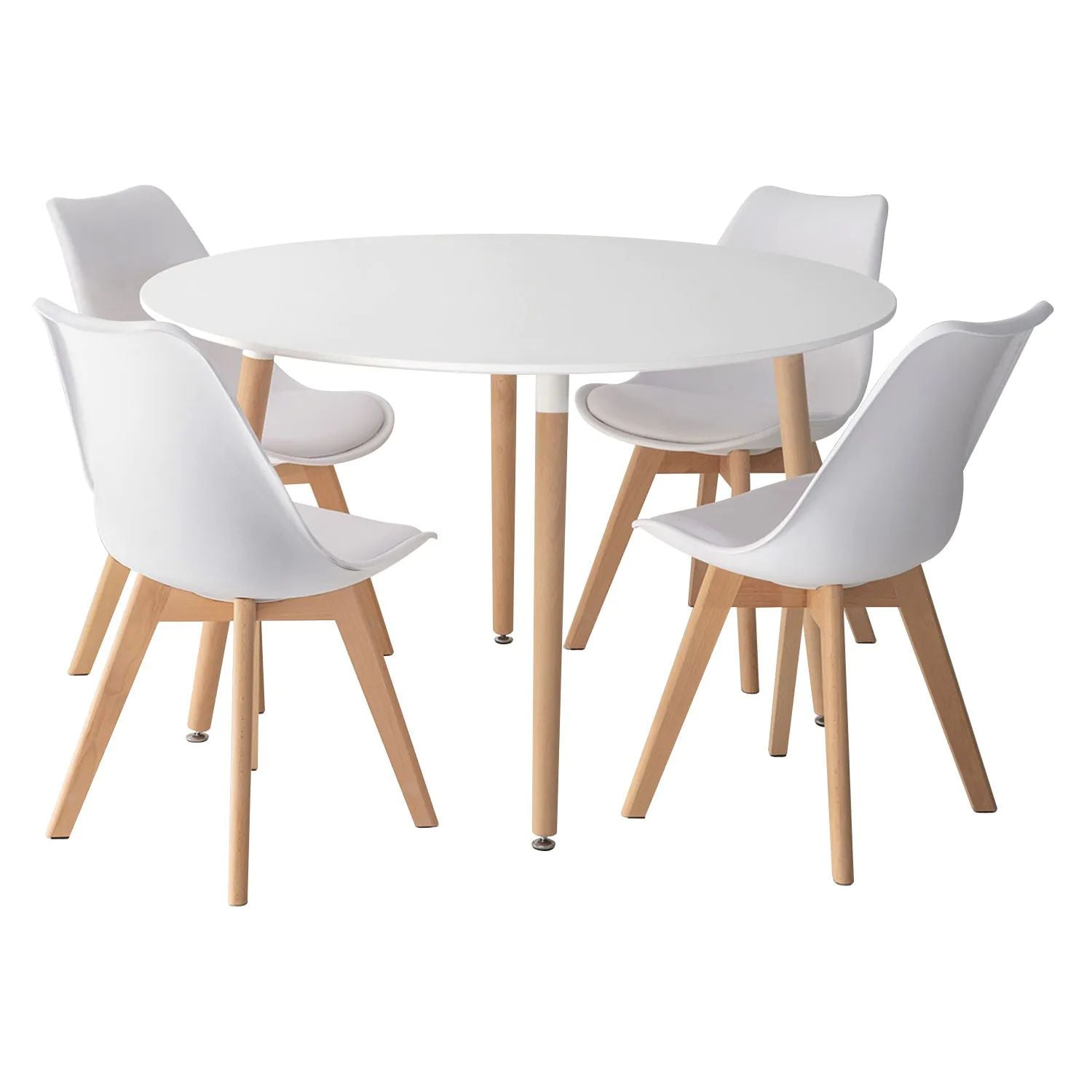 SENJA - Ensemble Table Ronde 120 CM et 4 Chaises Scandinaves