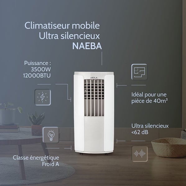 NAEBA - Climatiseur mobile ultra silencieux - Wifi - 3.5kW - 12000 BTU