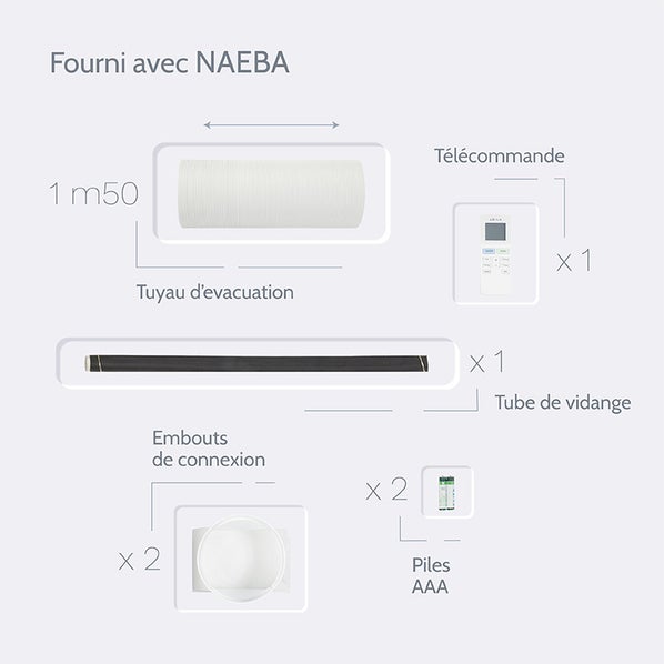 NAEBA - Climatiseur mobile ultra silencieux - Wifi - 3.5kW - 12000 BTU