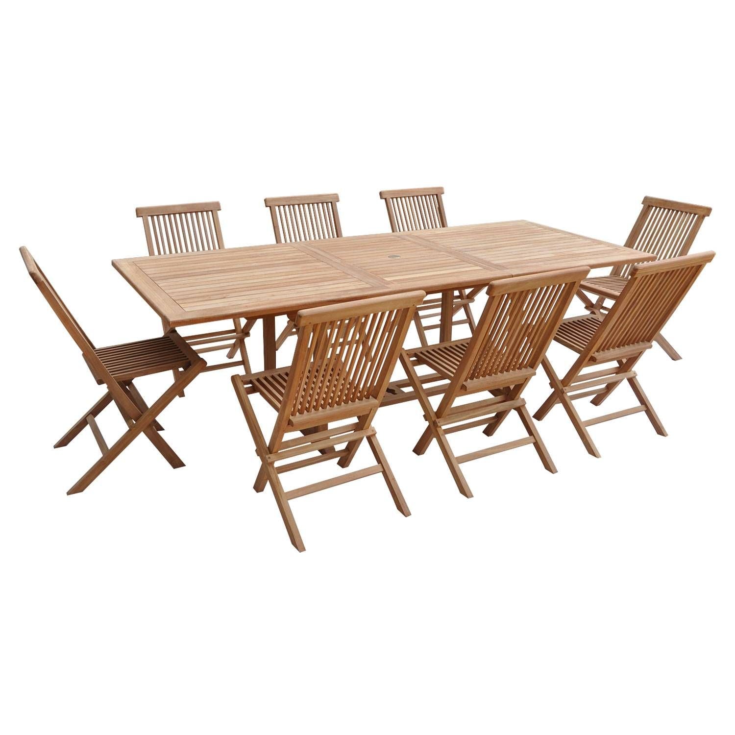 SALENTO - Ensemble table de jardin rectangulaire extensible et chaises pliantes en teck