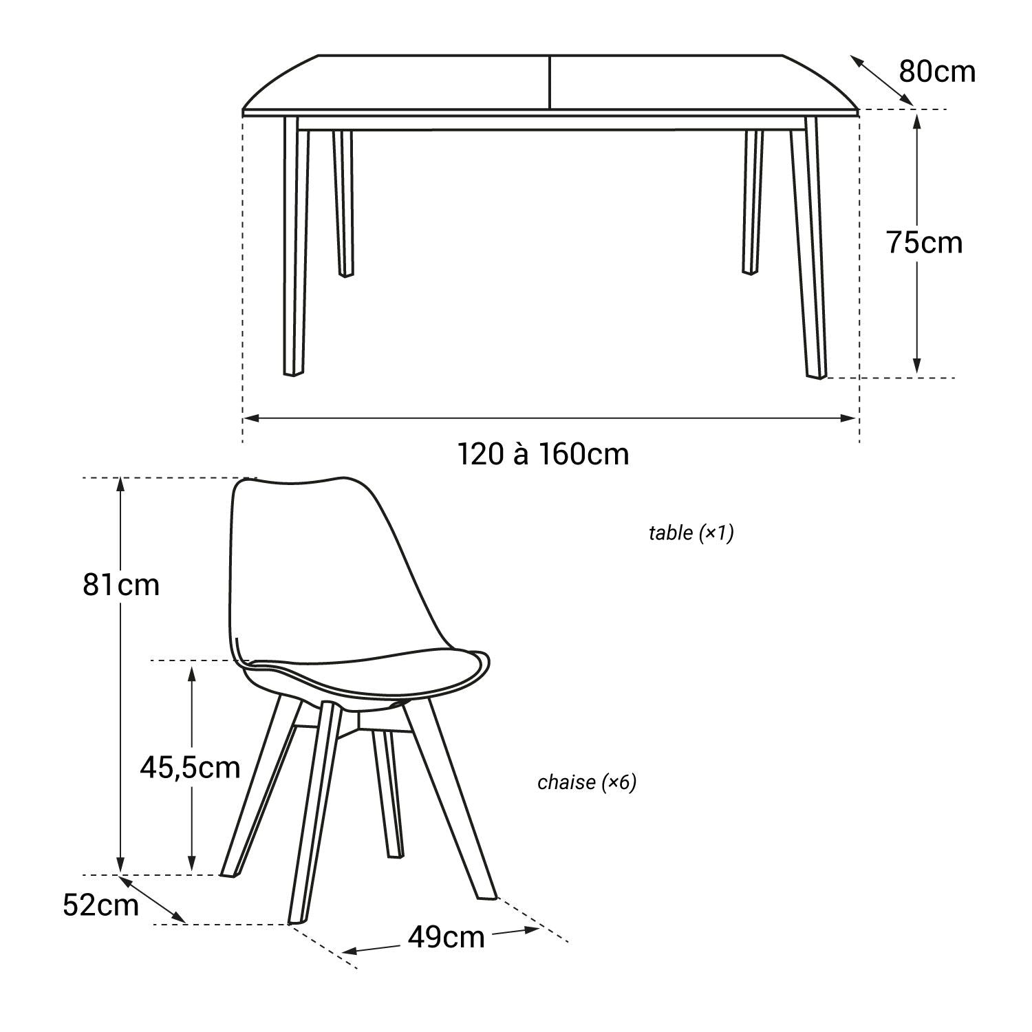 SENJA - Ensemble Table Extensible 120/160 x 80 CM et Chaises Scandinaves