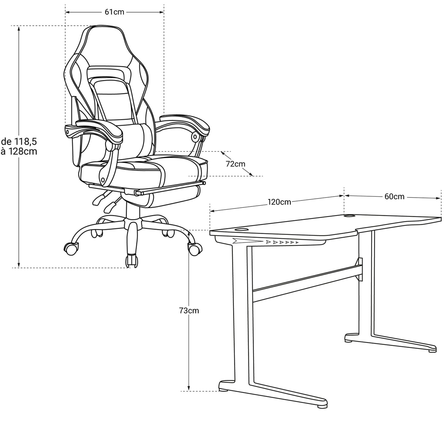 GHOST - Ensemble Chaise de Gamer avec Repose-pieds et Bureau Led Droit