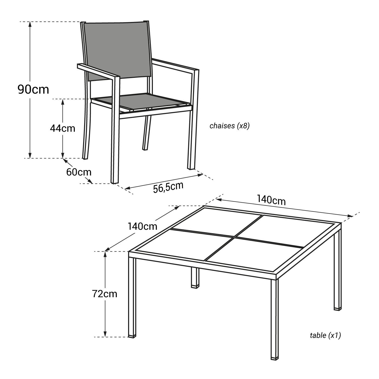 KAUAI - Ensemble Table et Chaises d'Extérieur - 8 Places