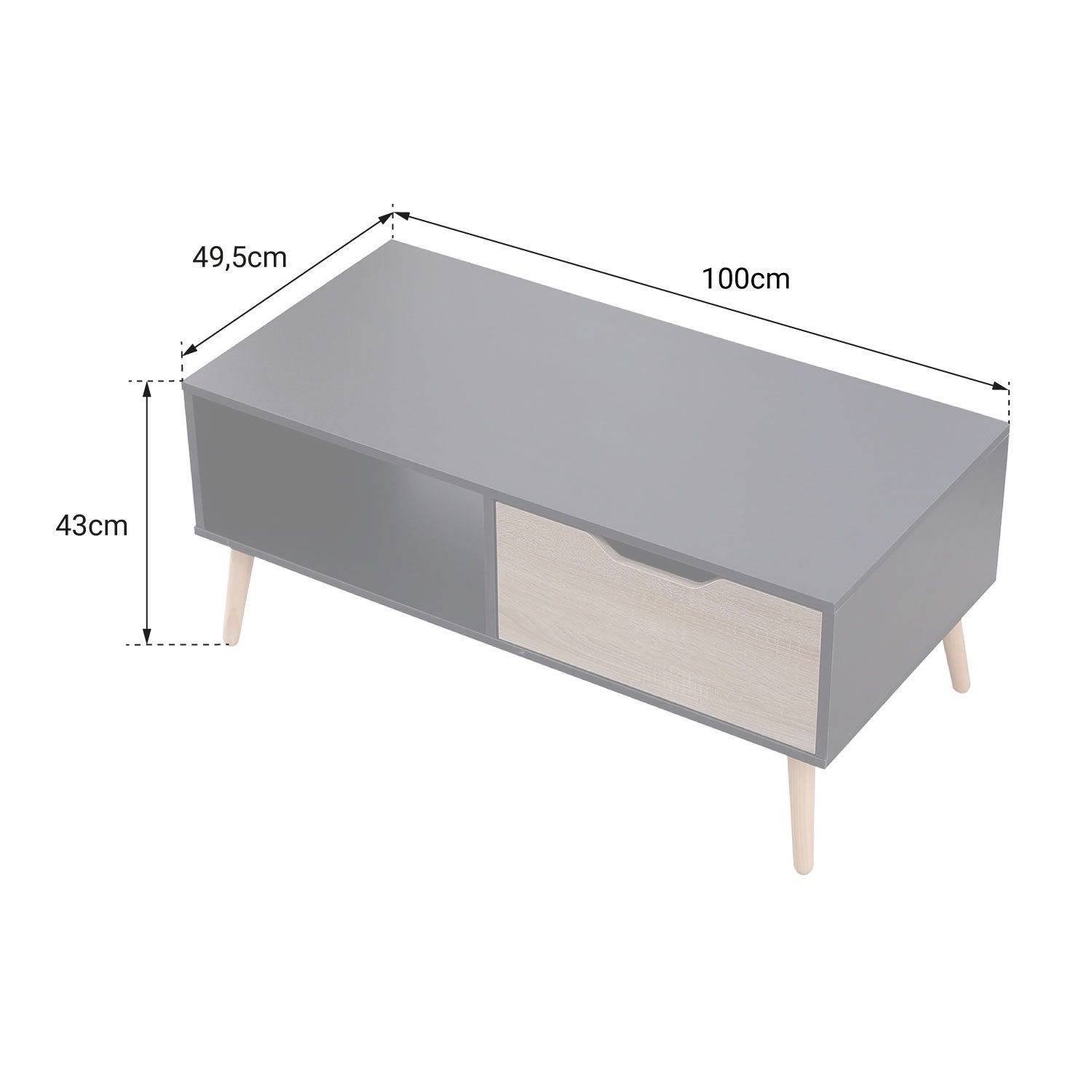 SENJA - Mesa de centro com armário e gaveta estilo escandinavo