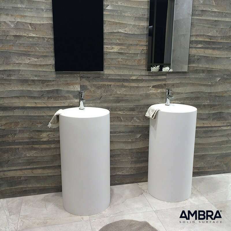 Coleção Ambra - Pia com pedestal, coluna de superfície sólida - BIANCA