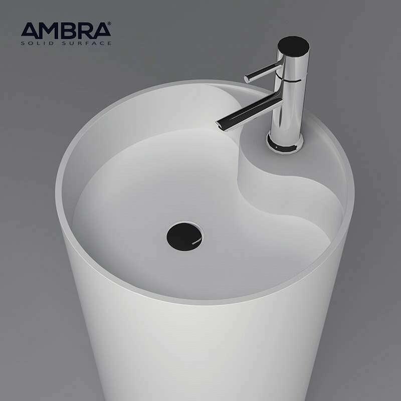 Coleção Ambra - Pia com pedestal, coluna de superfície sólida - BIANCA
