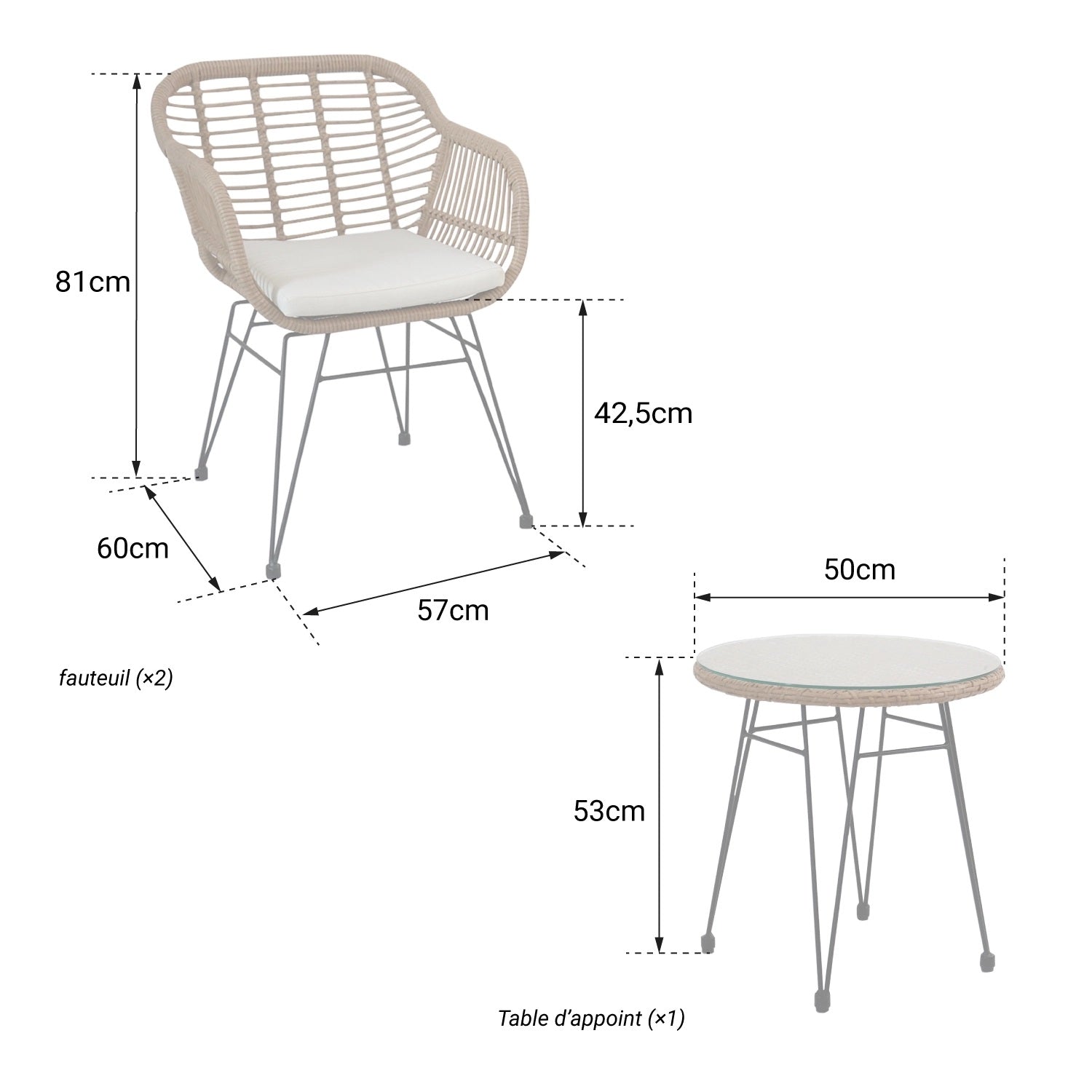 NAPALI - Muebles de jardín de resina para 2 personas