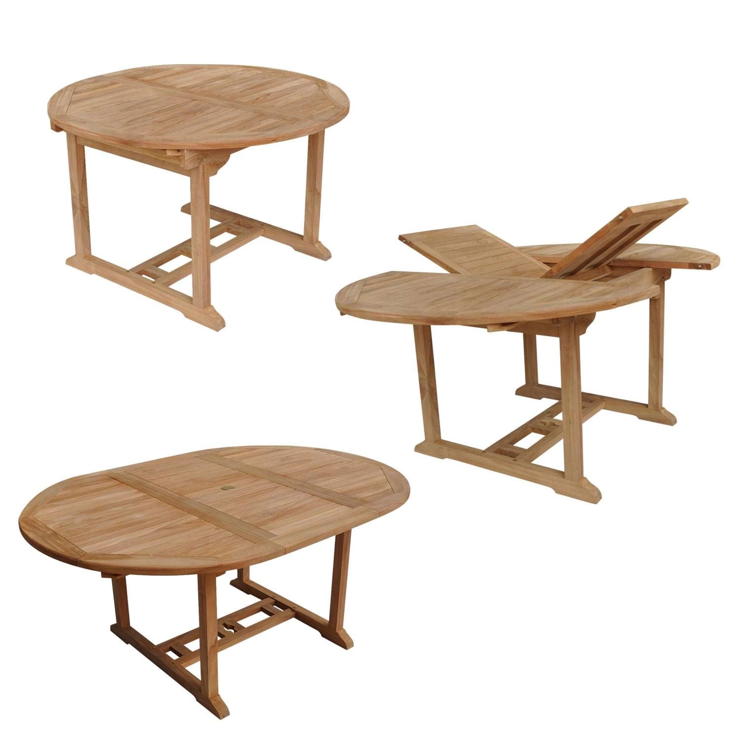 SALENTO - Conjunto de mesa extensible redonda de jardín y sillas plegables de teca