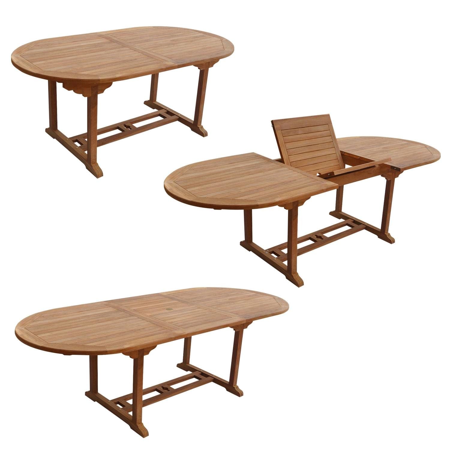 SALENTO - Ensemble table de jardin ovale extensible et chaises pliantes en teck