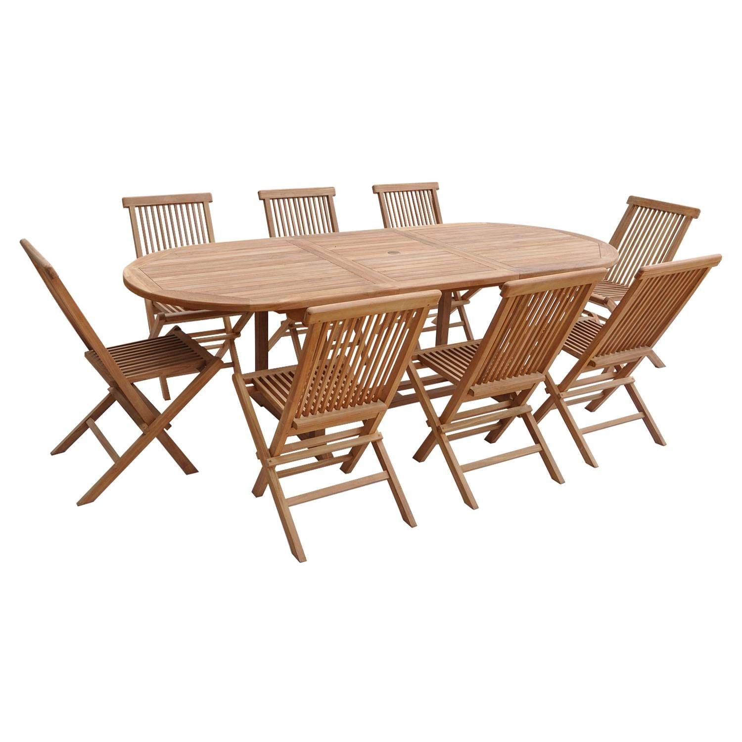 SALENTO - Conjunto de mesa extensible ovalada de jardín y sillas plegables de teca