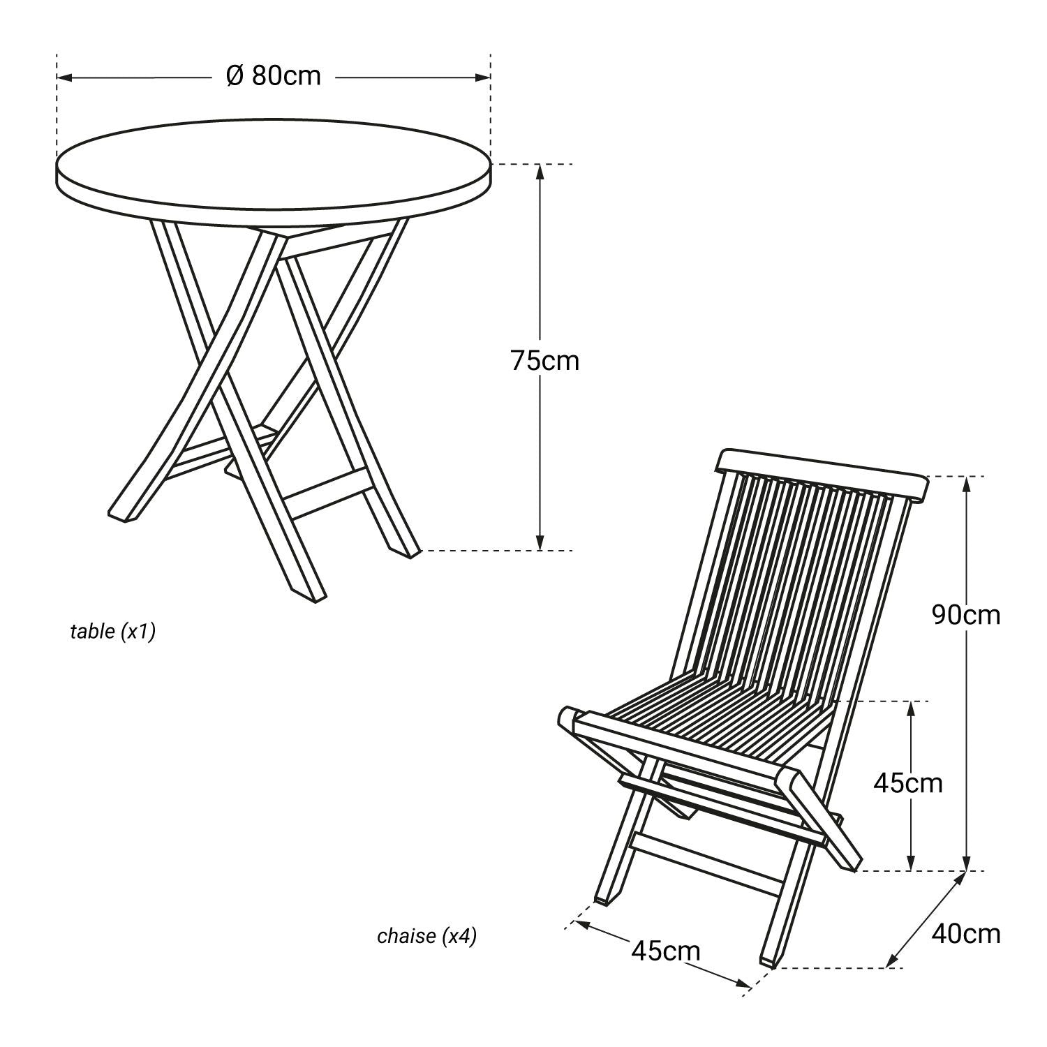 SALENTO - Ensemble table ronde et chaises en teck