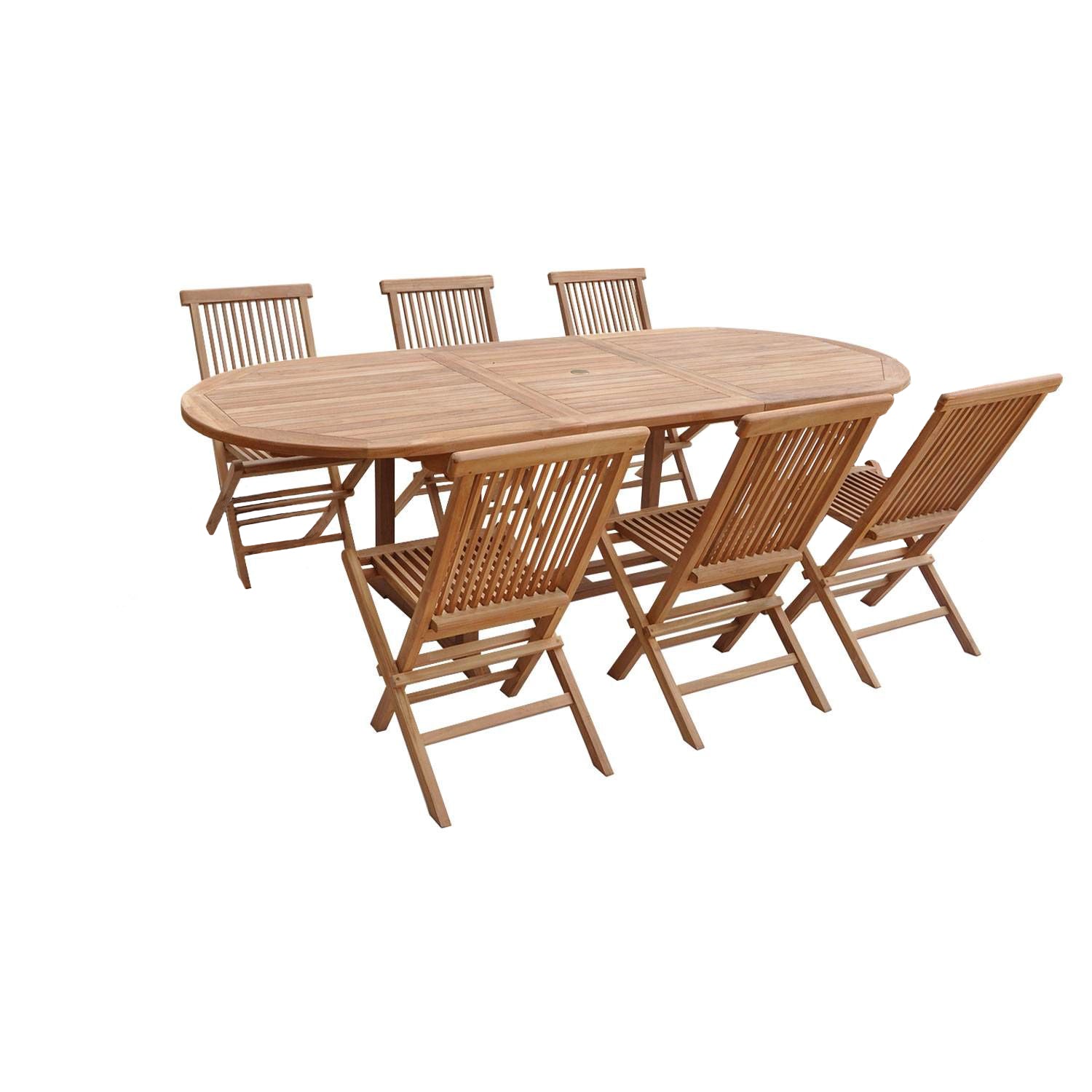 SALENTO - Conjunto de mesa extensível oval para jardim e cadeiras dobráveis ​​em teca