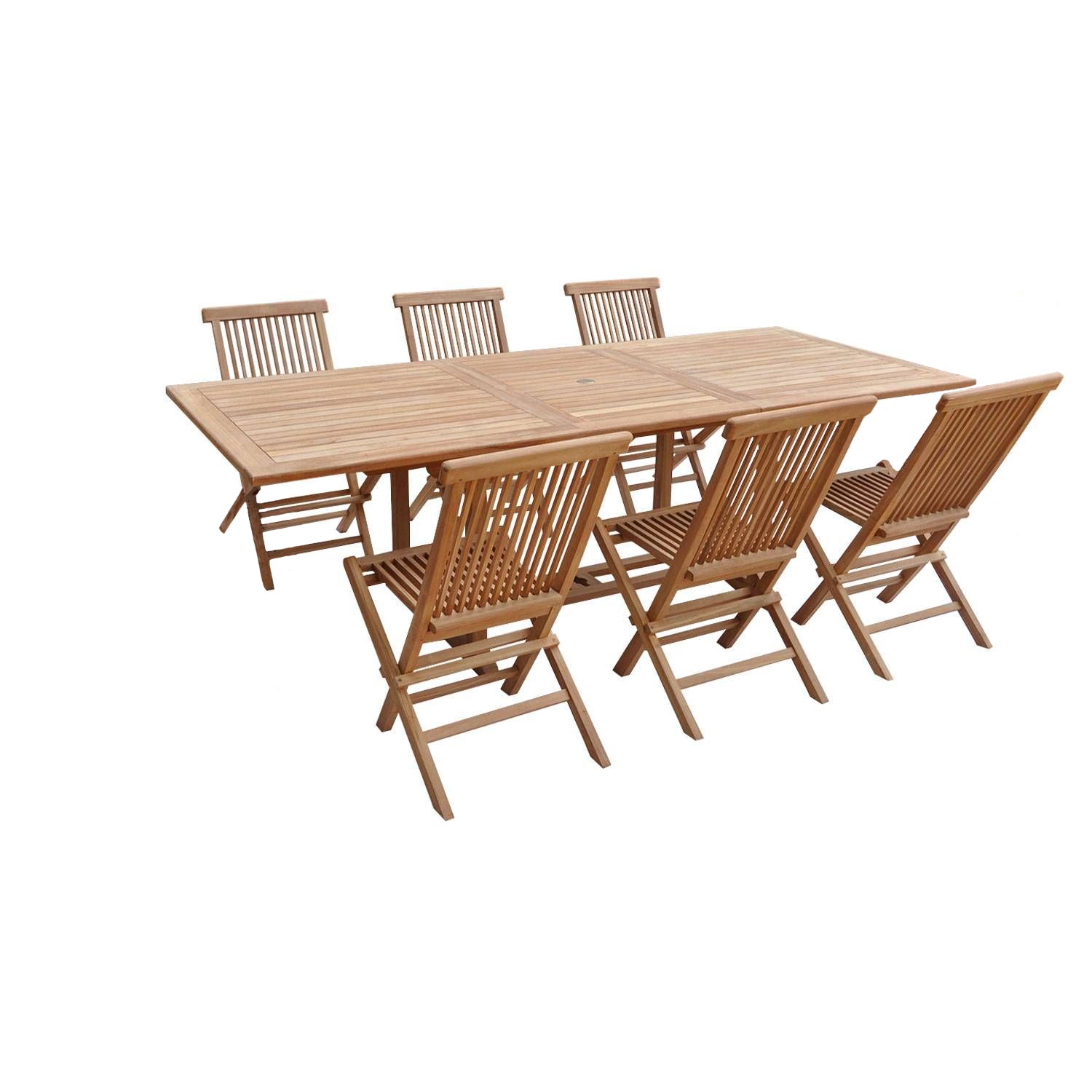 SALENTO - Conjunto de mesa extensible rectangular de jardín y sillas plegables de teca