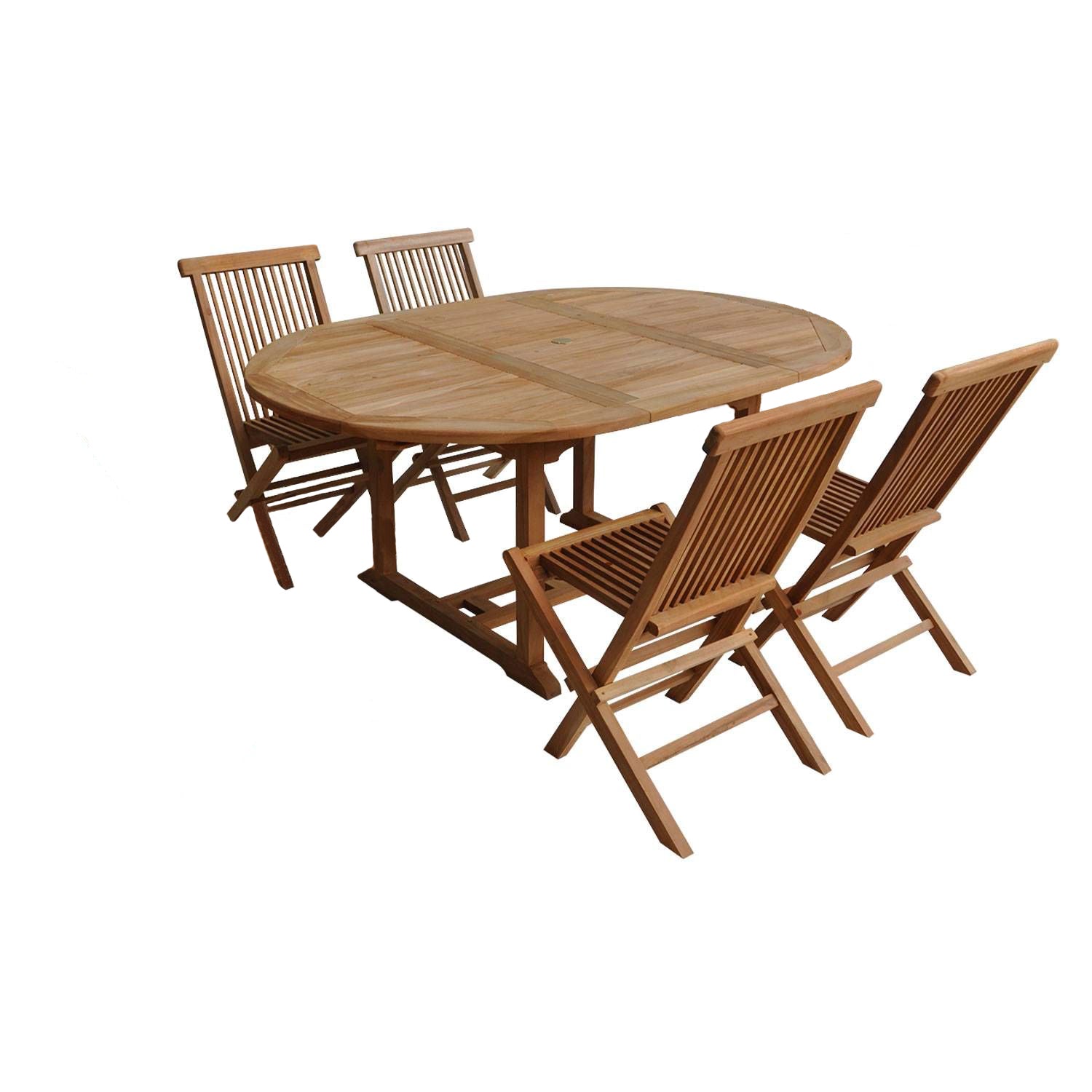 SALENTO - Conjunto de mesa extensível redonda para jardim e cadeiras dobráveis ​​em teca