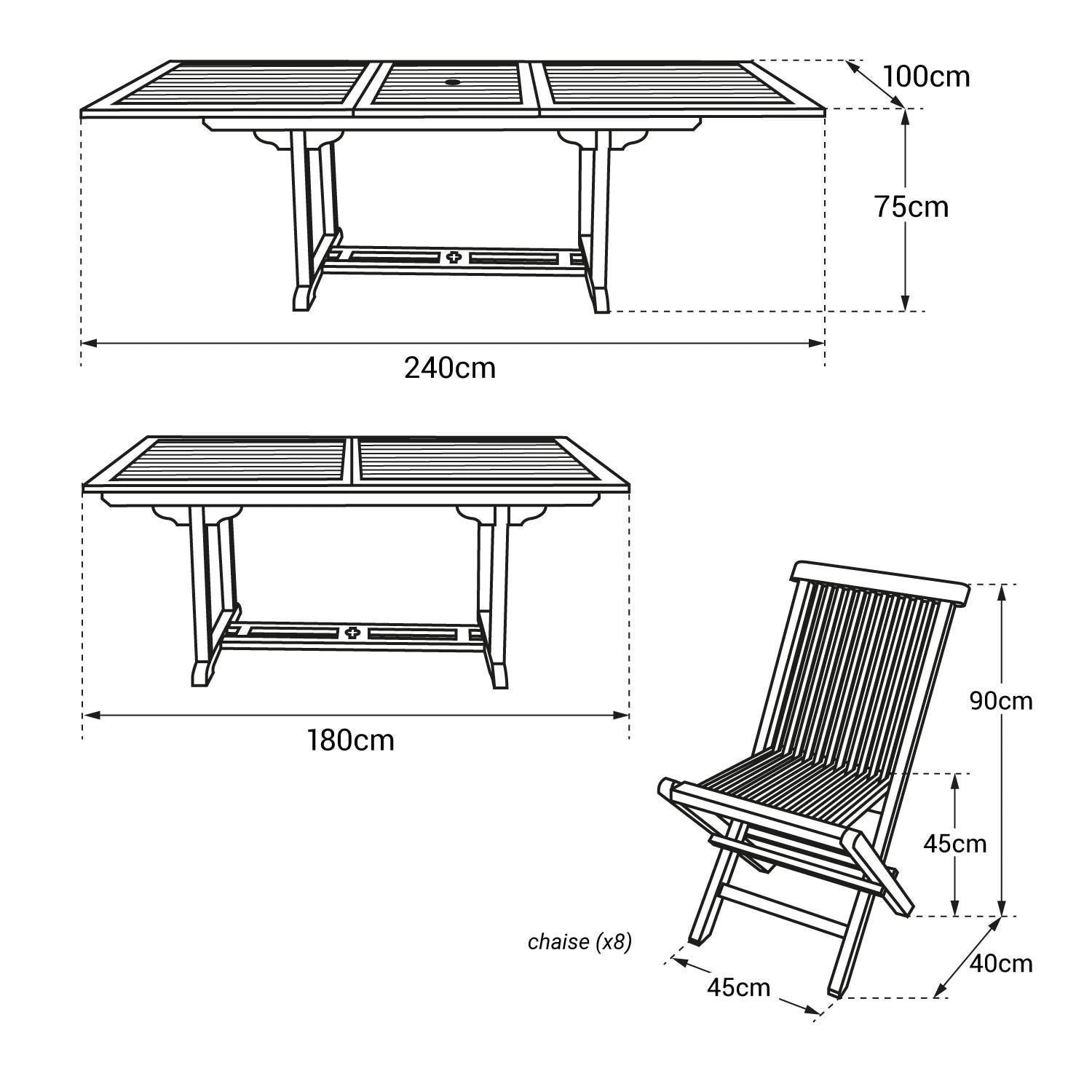 SALENTO - Ensemble table de jardin rectangulaire extensible et chaises pliantes en teck