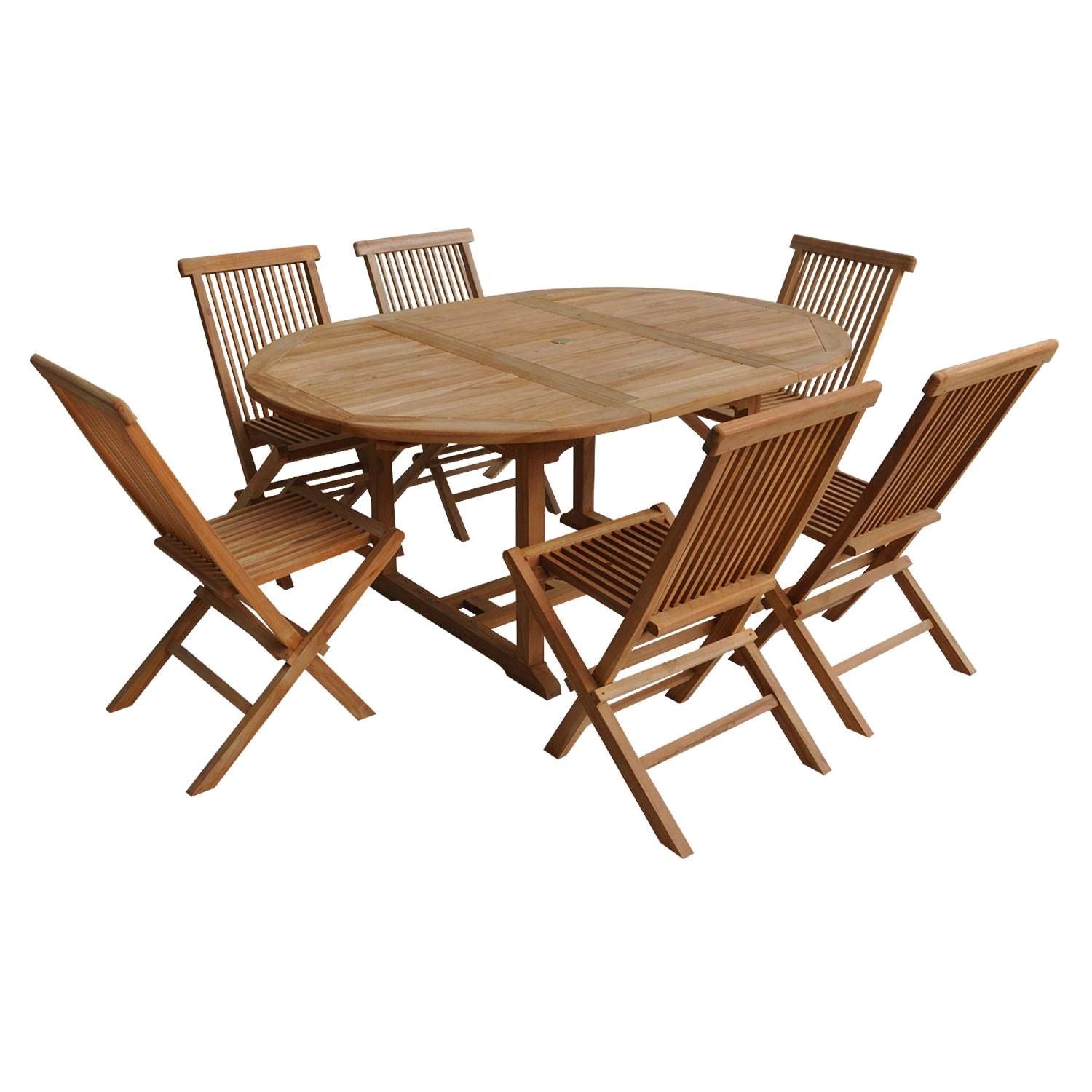 SALENTO - Ensemble table de jardin ronde extensible et chaises pliantes en teck